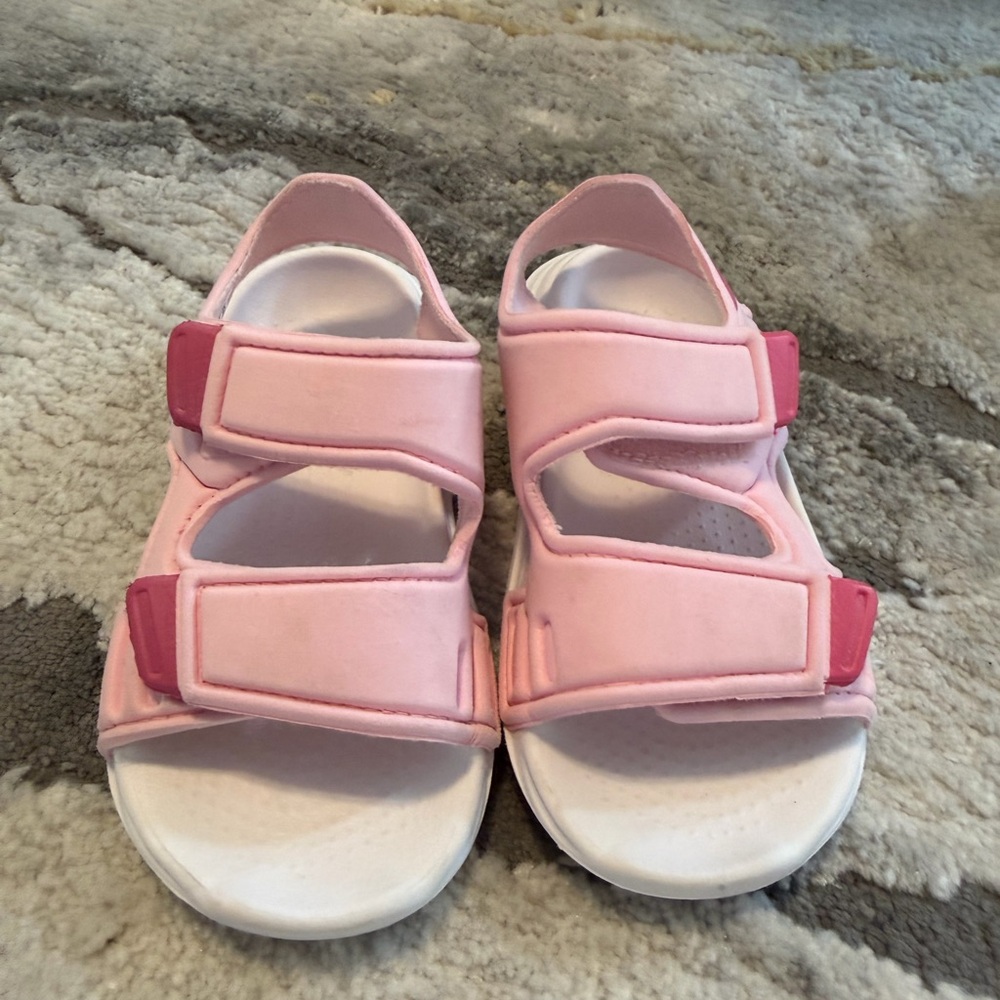adidas Kids Pink Double-Strap Sandals with White Footbed